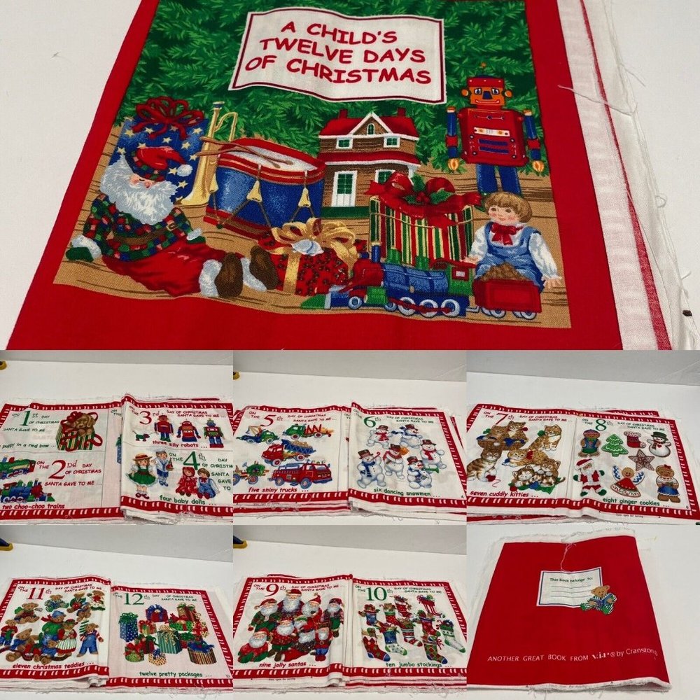 Cranston Fabric Cut & Sew 12 Twelve Days of Christmas Soft Book Quilt Squares